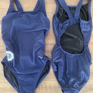 Dolphin Raquette Lake Girls Camp Kids Navy Blue One Piece Swimsuit